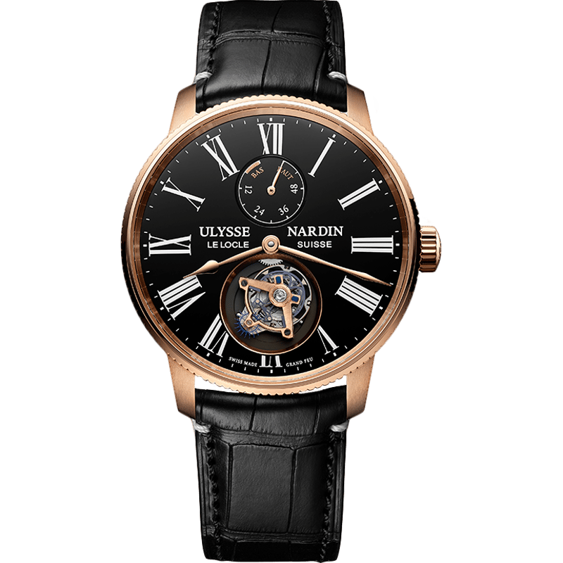 Marine Torpilleur Tourbillon Rose Gold / Black Enamel / Alligator - Image 1