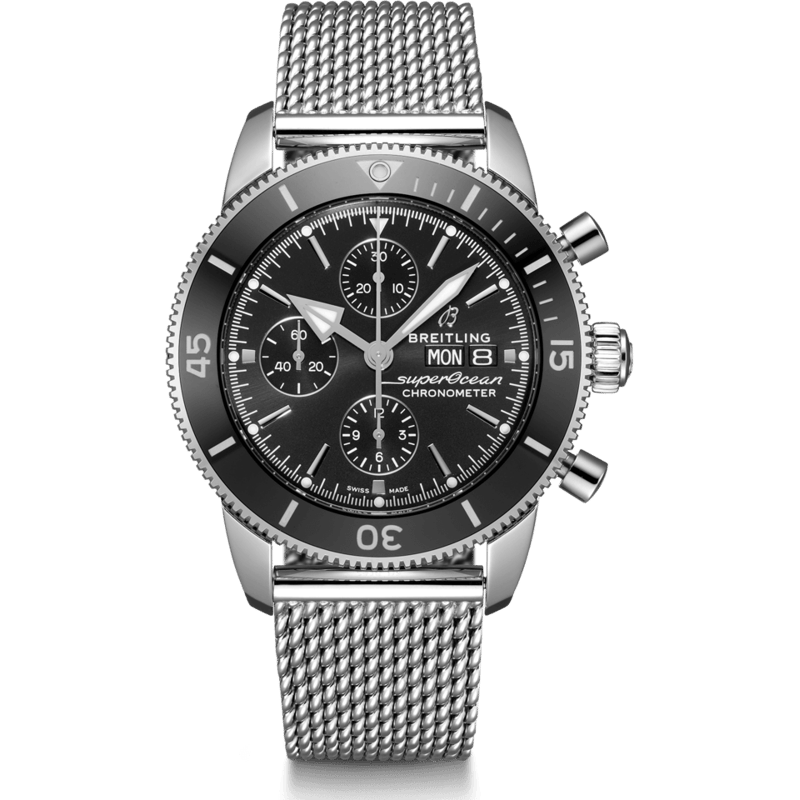 Superocean Heritage II Chronograph 44 Stainless Steel / Black / Milanese - Image 1