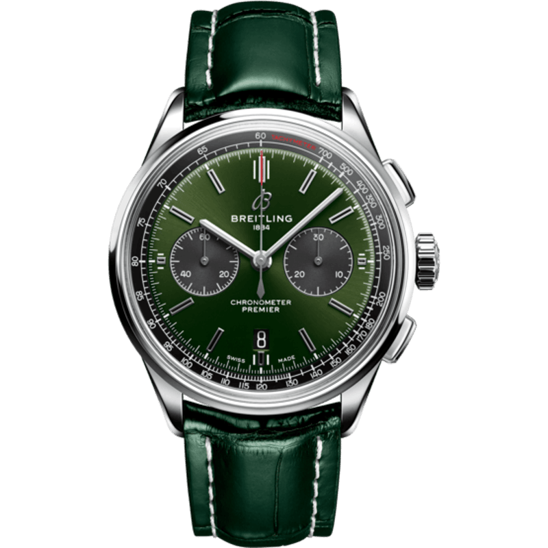 Premier B01 Chronograph 42 Stainless Steel / Green / Alligator - Folding - Image 1
