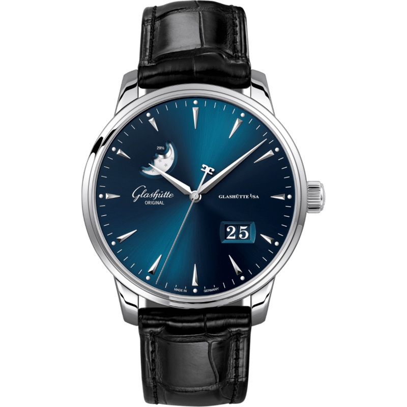 Senator Excellence Panorama Date Moonphase Stainless Steel / Blue / Alligator / Folding - Image 1