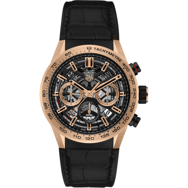Carrera Calibre Heuer 02 45 Rose Gold / Skeleton / Alligator - Image 1