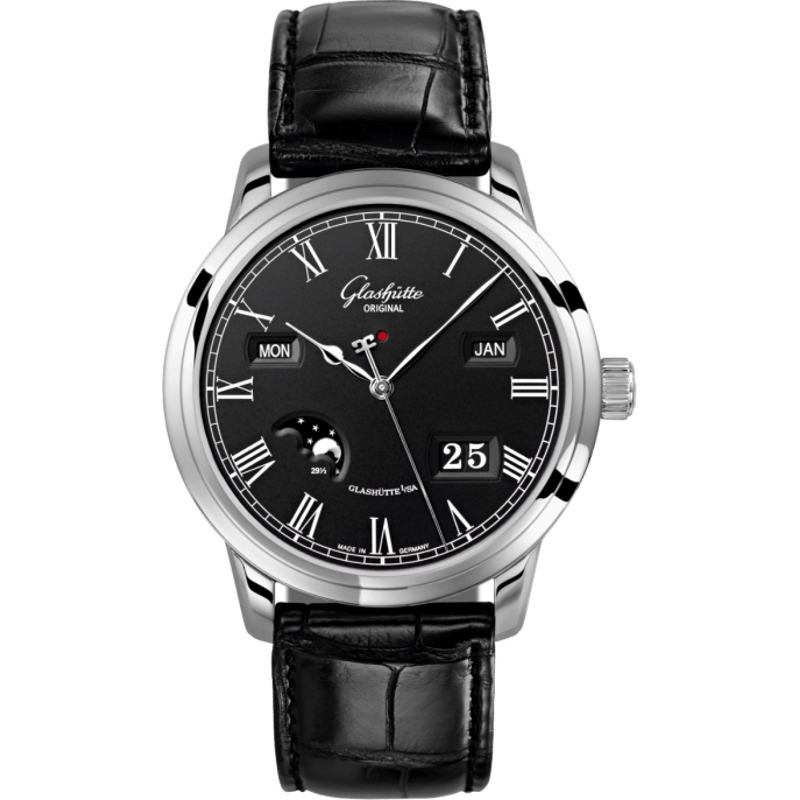 Senator Perpetual Calendar Stainless Steel / Black / Alligator / Folding - Image 1