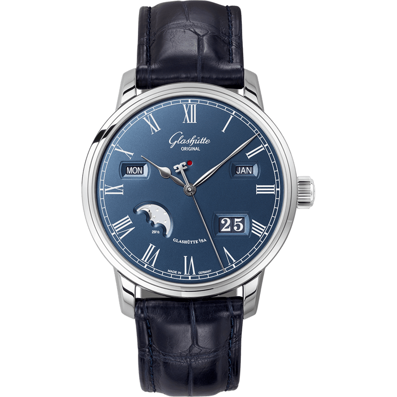 Senator Perpetual Calendar Stainless Steel / Blue / Alligator / Folding - Image 1