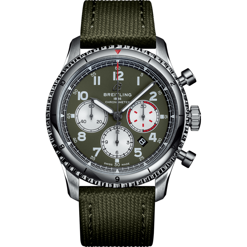 Aviator 8 B01 Chronograph 43 Stainless Steel / Curtiss Warhawk / Canvas / Tang - Image 1