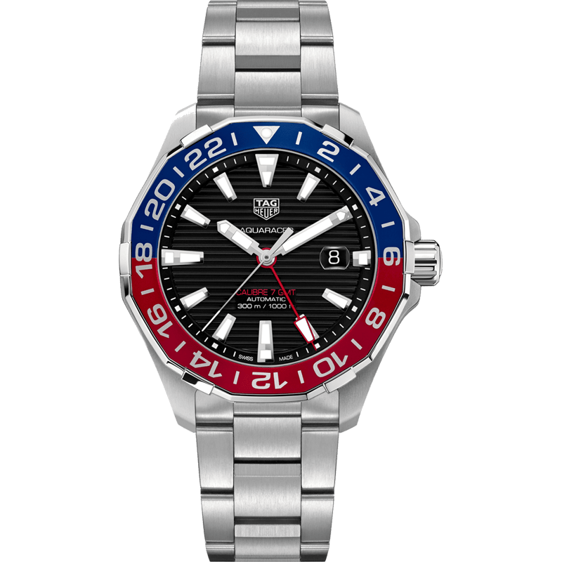 Aquaracer 300M Calibre 7 GMT Stainless Steel / Black / Bracelet - Image 1