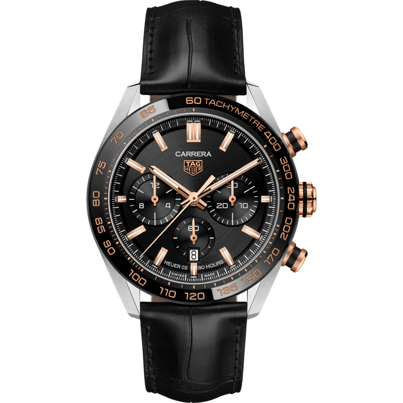 Carrera Calibre Heuer 02 44 Stainless Steel / Rose Gold / Black - Image 1