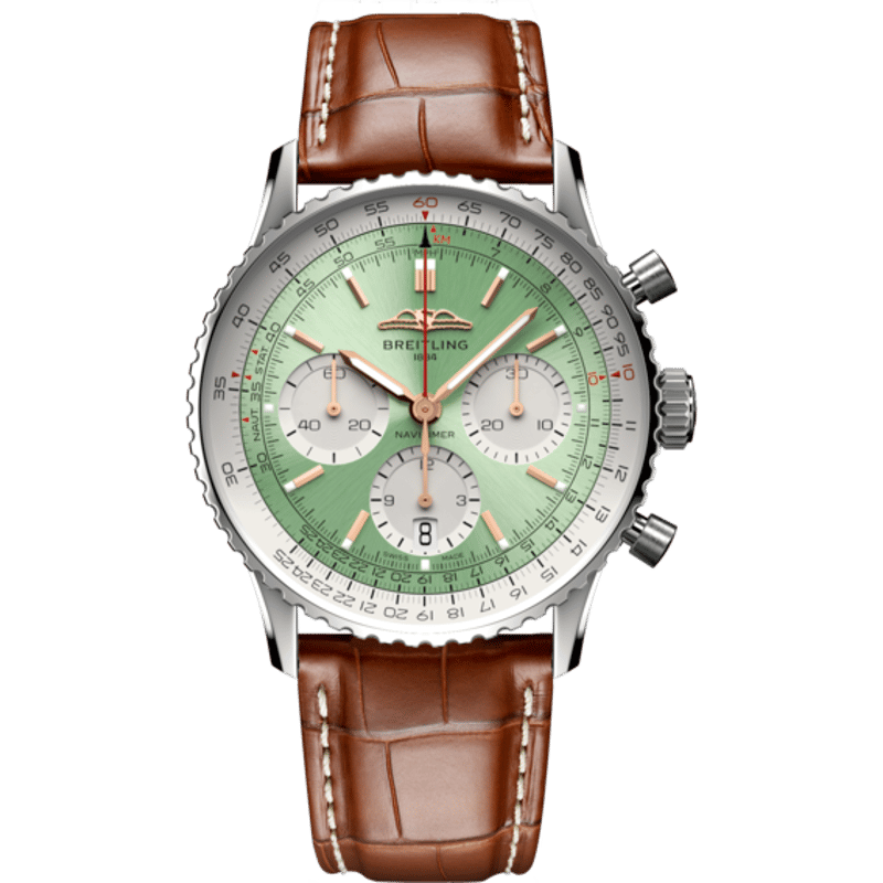 Navitimer B01 Chronograph 41 Stainless Steel / Mint Green / Alligator - Folding - Image 1